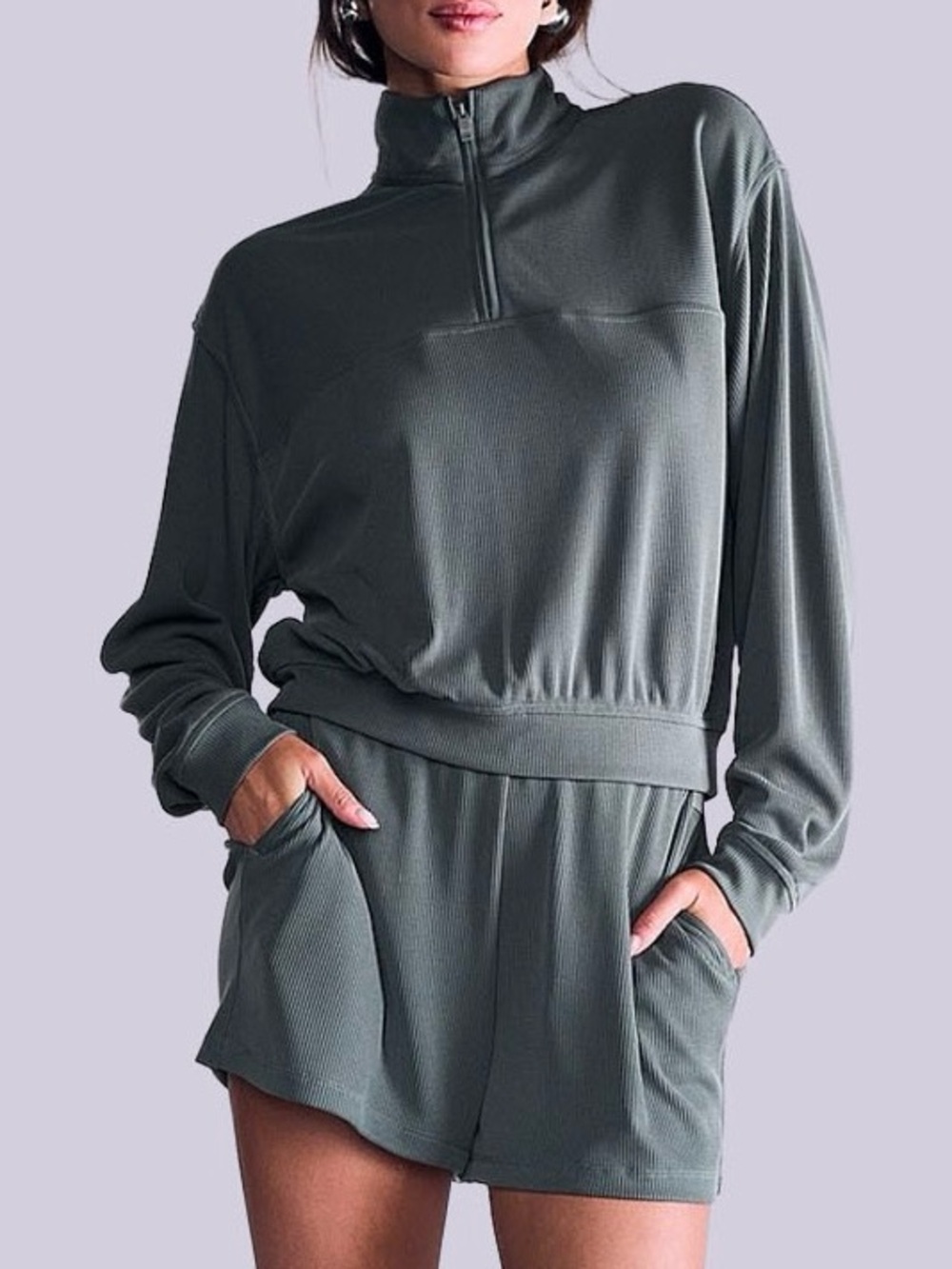 VSX Featherweight Ribbed Knit Half-Zip & Short Set Medium